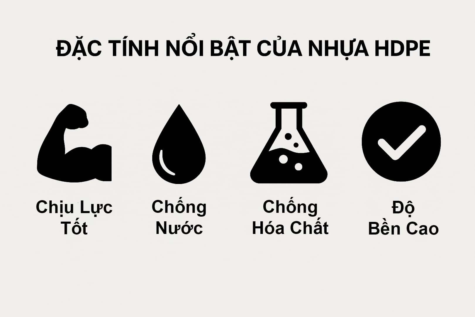 Ảnh: đặc tính của nhựa HDPE – bền, chịu lực tốt, chống thấm nước và hóa chất
